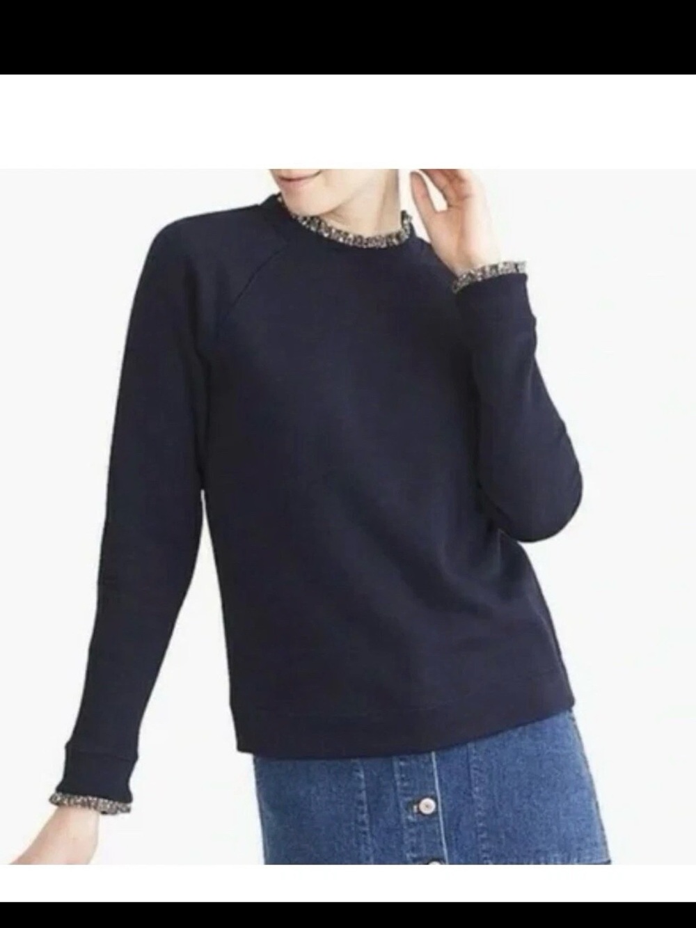 J. Crew Ruffle Neck Pullover Sweatshirt Womens Size S Preppy Minimalist Shirt